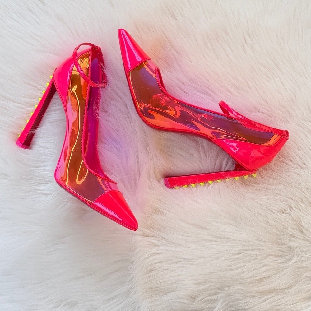 Christian Louboutin Debout Condorapik 100 Hot Pink Vinyl Patent Leather Pump 39 - Picture 4 of 12